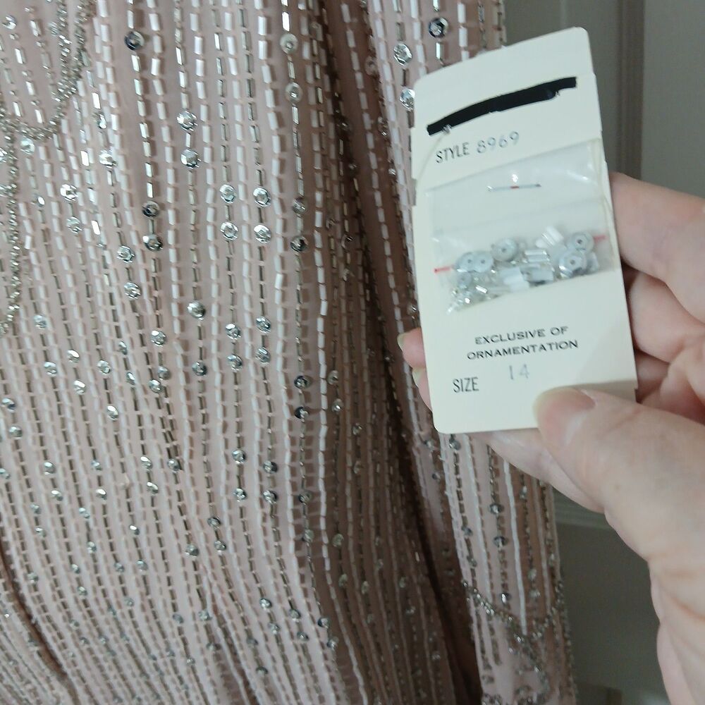 NWT Jack Bryan Beaded Chiffon Dress Size 14 Blush Pink Formal Evening Gown - Picture 11 of 16